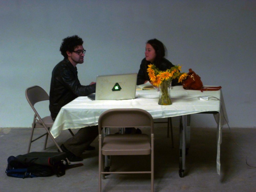 Artist, Mark Bolotin, working with Intern, Mariana